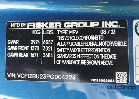 2023 Fisker Ocean One from USA, damaged, VIN VCF1ZBU23PG004224